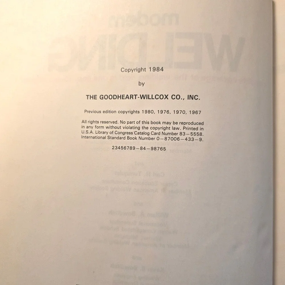 Modern Welding Hardcover Textbook Althouse Turnquist Bowditch ISBN‎ 0870064339